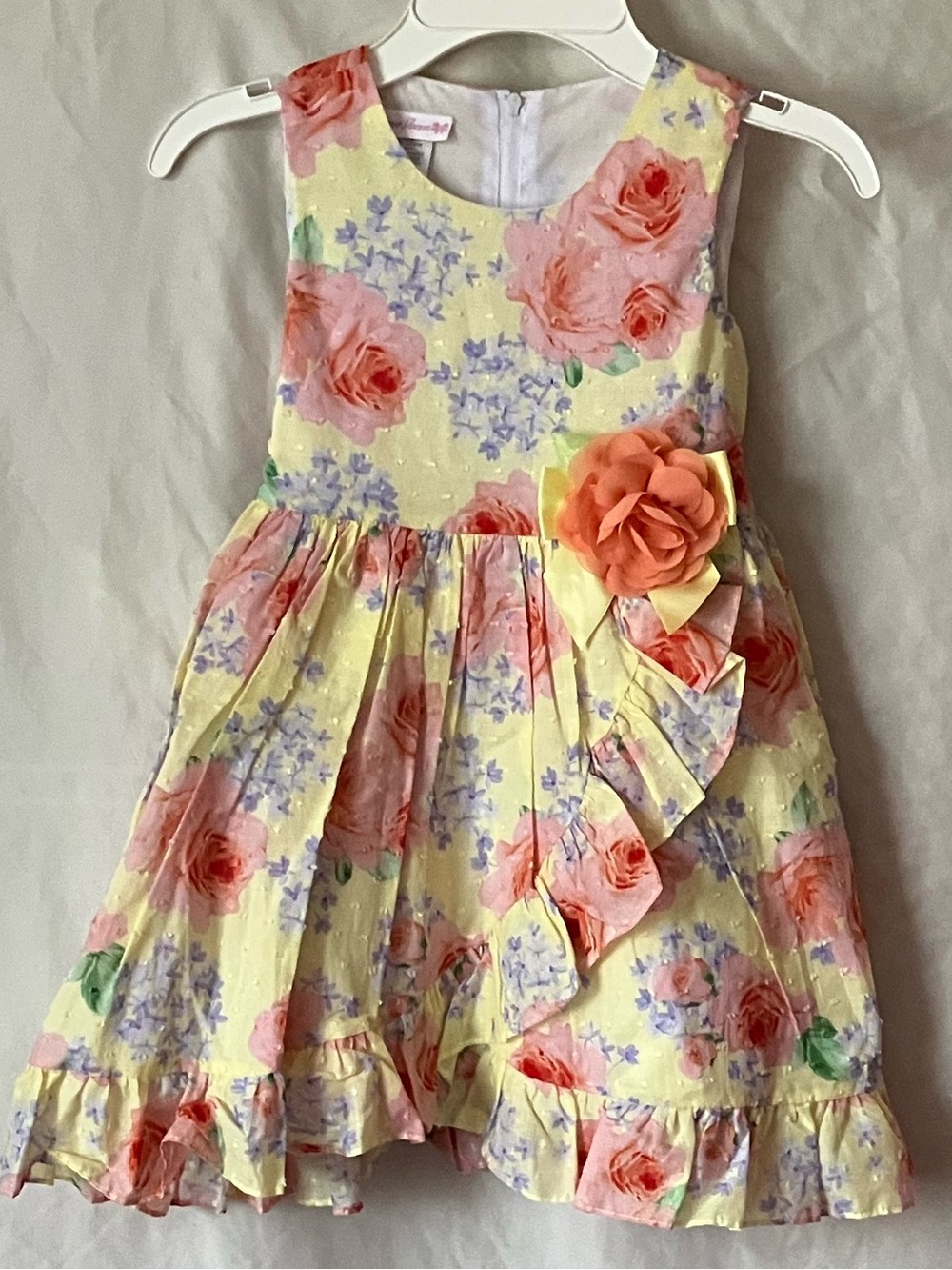 Bonnie Jean Girls Floral Dress Size 5 Yellow Pink Ruffle Hem